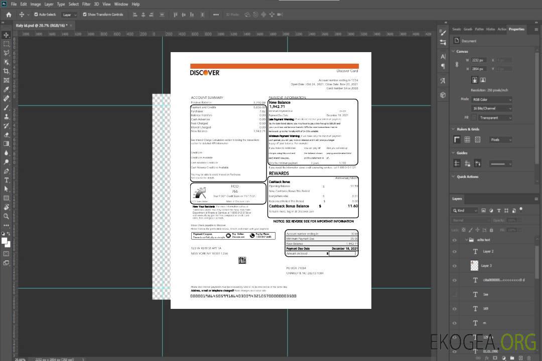 Modèle de relevé bancaire USA Discover au format Excel et PDF (fichier .xls et .pdf) template